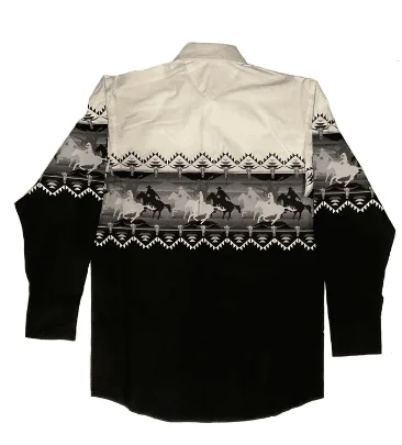 Panhandle Men's Ivory/Black Western Print Long Sleeve Snap Shirt PHMSOSR0MU