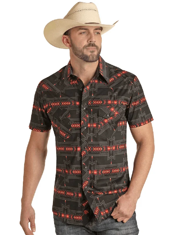 Rock & Roll Cowboy Men's Black & Aztec Short Sleeve Shirt RRMS1SR0Q5