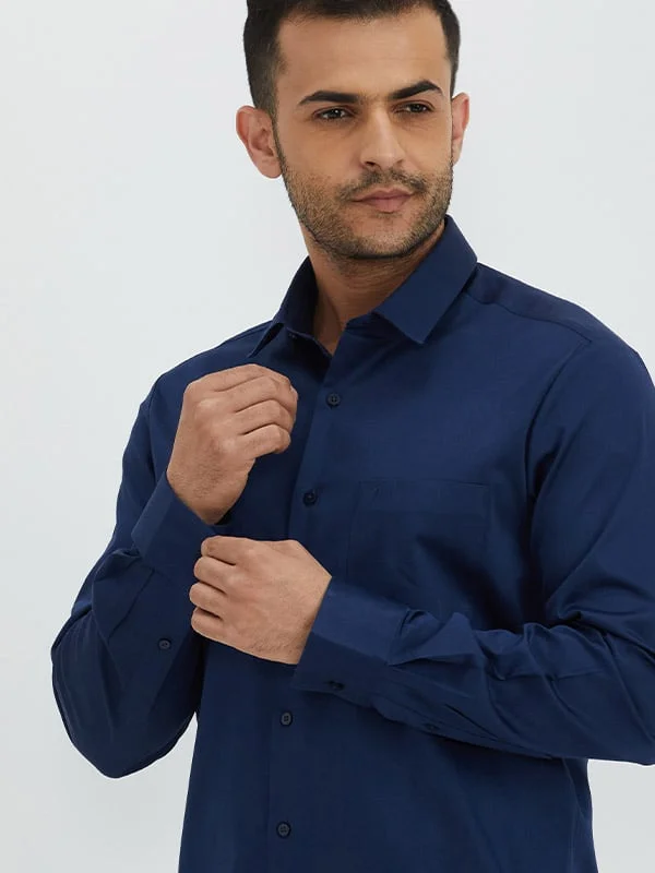 Men Solid Full Sleeve Cotton Stretch Shirt