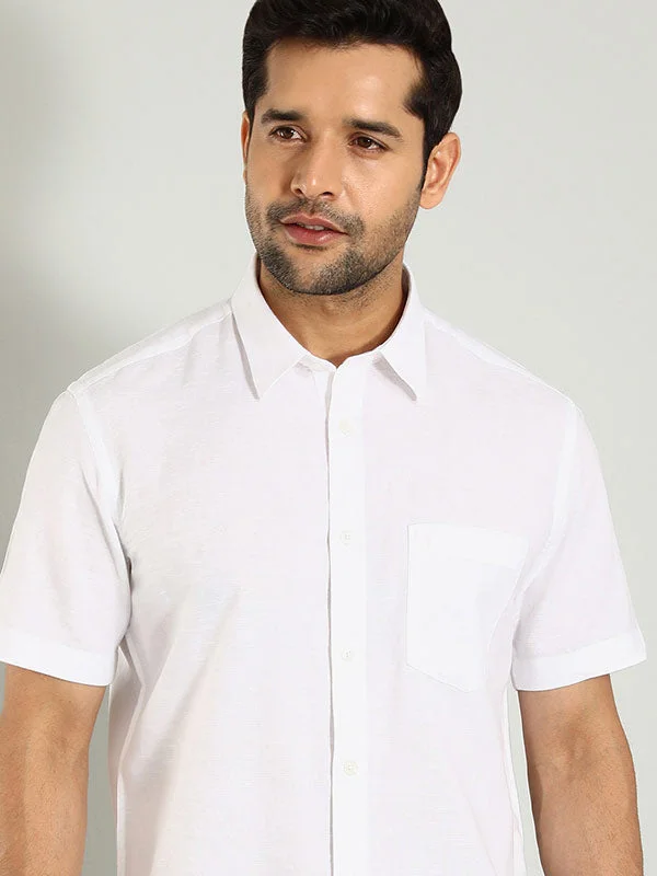 Men Solid Half Sleeve Linen Shirt