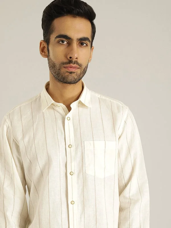 Men Striped Full Sleeve Linen Blend Shirt