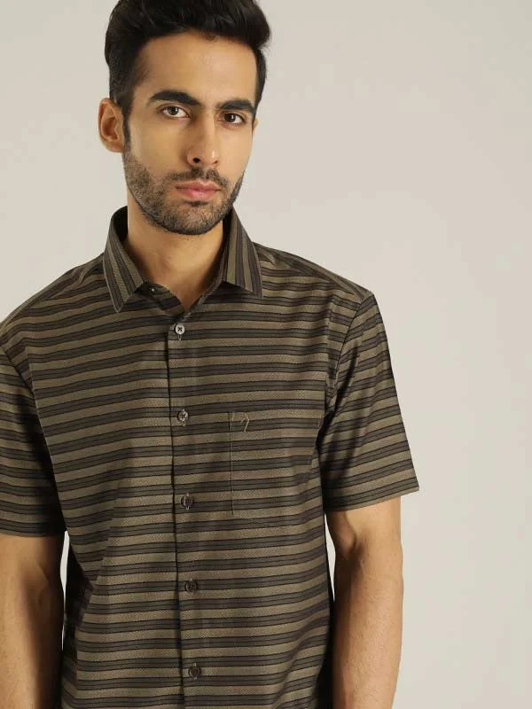 Men Striped Half Sleeve Cotton Shirt