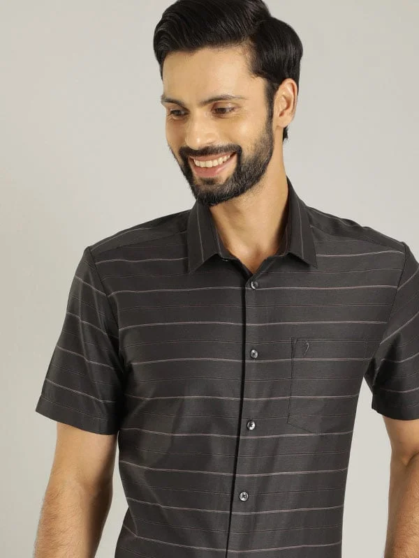 Men Striped Half Sleeve Cotton Shirt