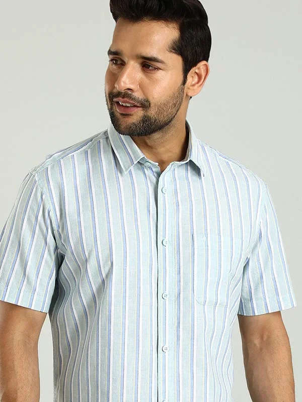 Men Striped Half Sleeve Cotton Shirt