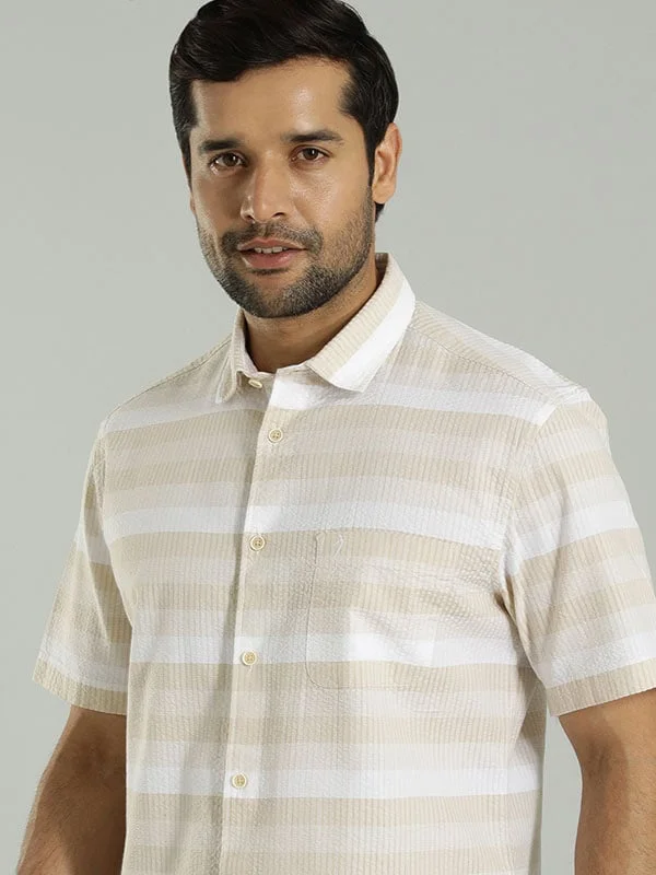 Men Striped Half Sleeve Cotton Shirt