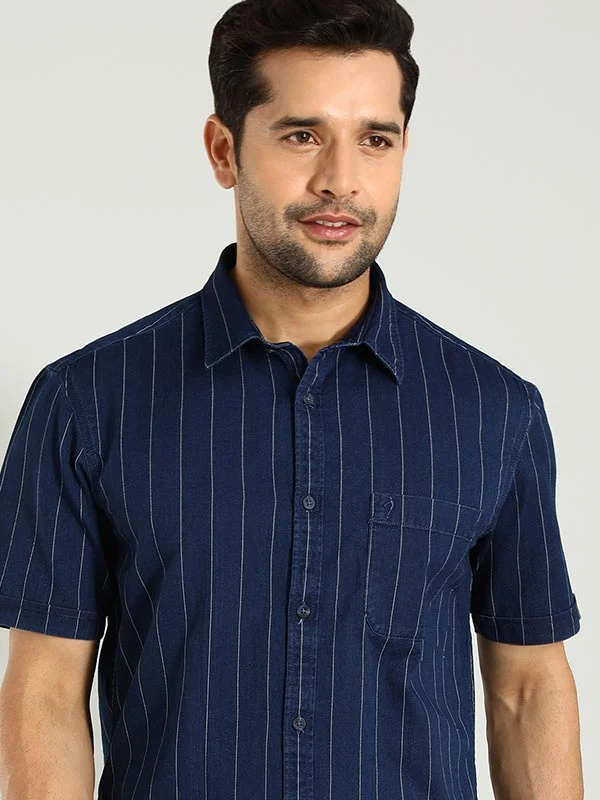 Men Striped Half Sleeve Cotton Shirt