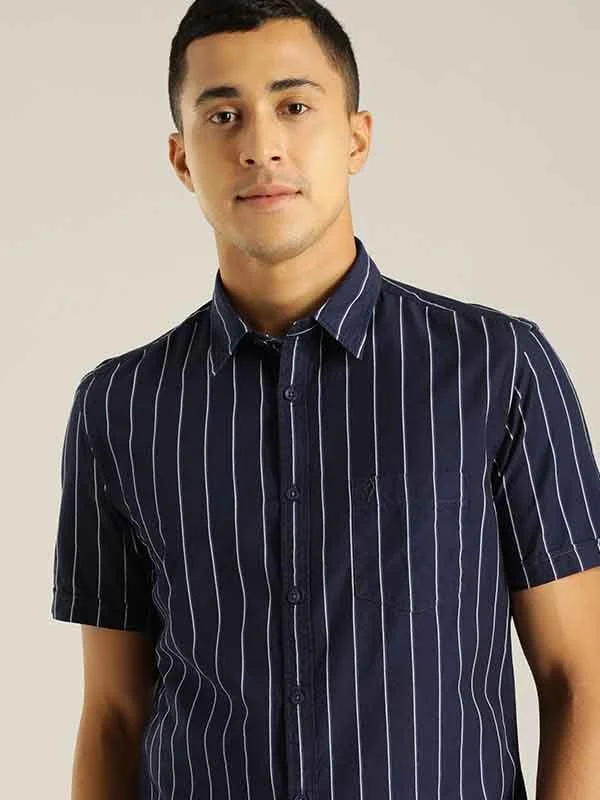 Men Striped Half Sleeve Cotton Stretch Shirt