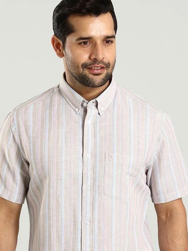 Men Striped Half Sleeve Linen Blend Shirt