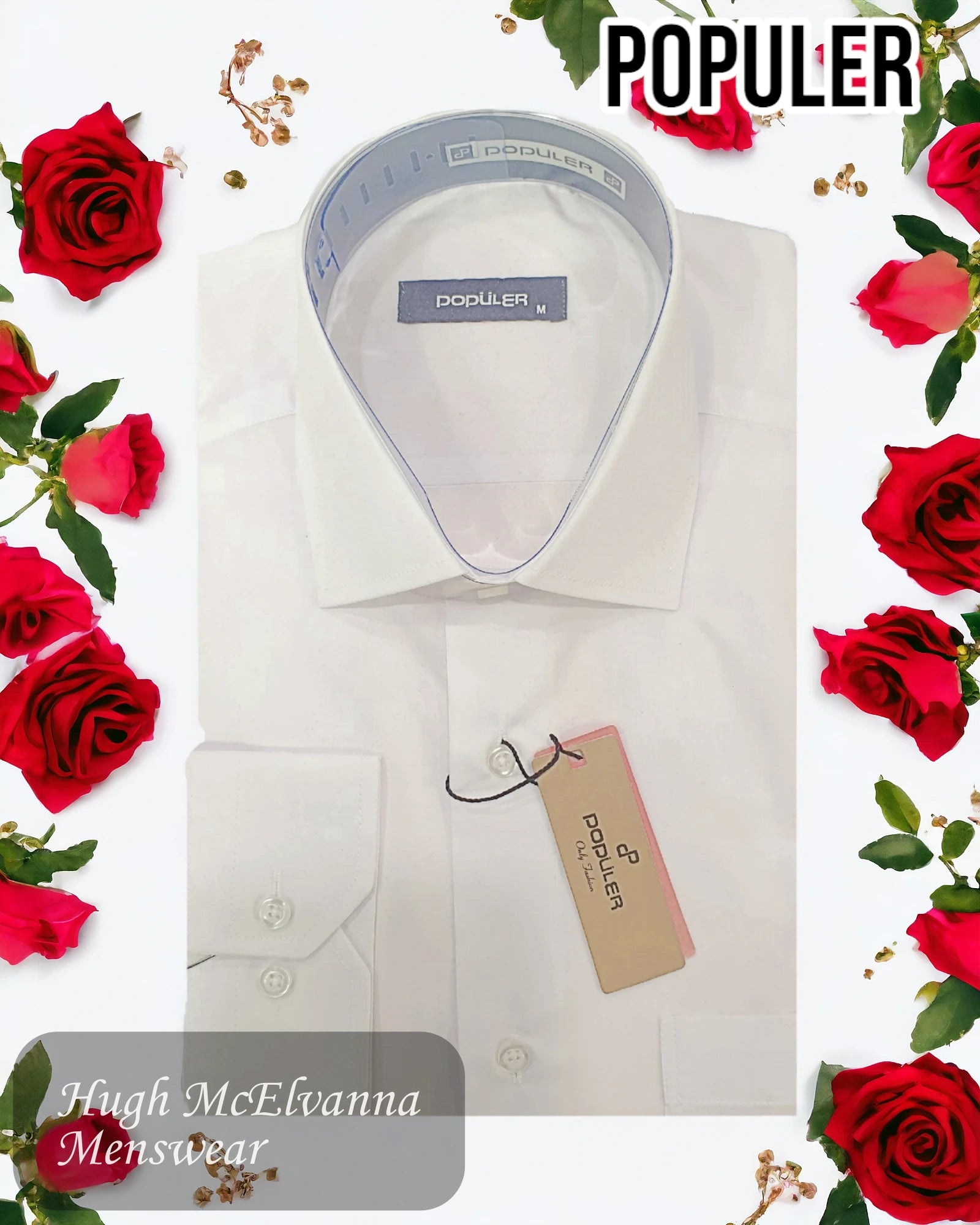 Mens Fashion Fit White Shirt by Populer