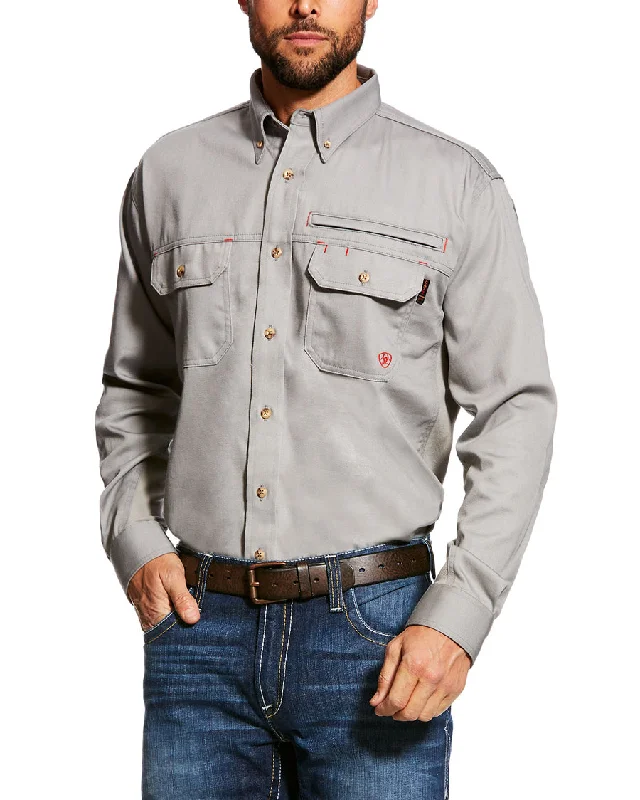 Men's Fire Resistant Vented Long Sleeve Work Shirt - Silver