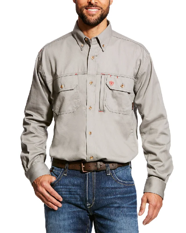 Men's Fire Resistant Vented Long Sleeve Work Shirt - Silver