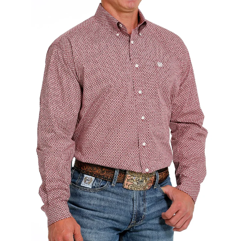 Cinch Men's Red & Cream Geo Print Shirt