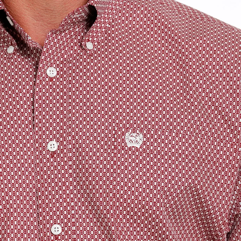 Cinch Men's Red & Cream Geo Print Shirt