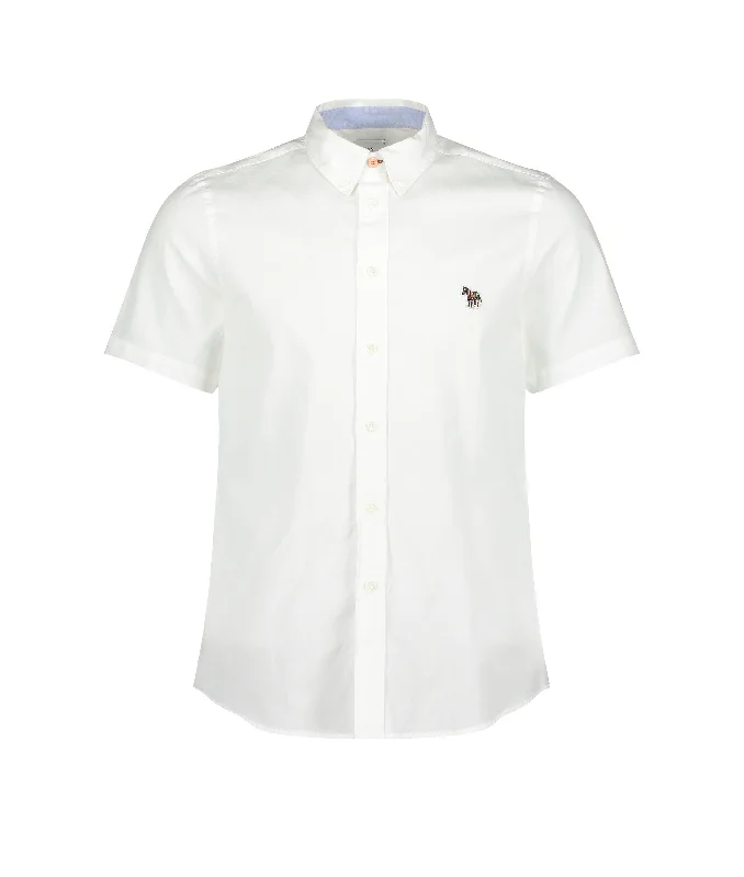 Tailored Fit Short Sleeve Zebra Logo Shirt - White