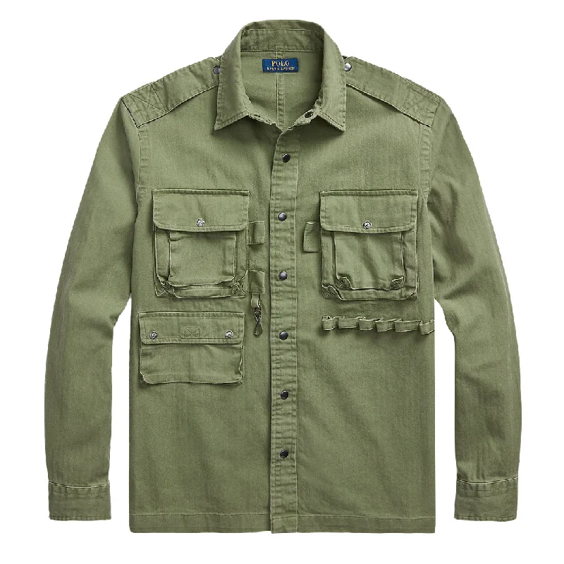 Polo Ralph Lauren Classic Fit Herringbone Utility Shirt Olive Herringbone