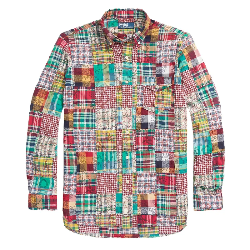 Polo Ralph Lauren Classic Fit Patchwork Madras Shirt Preppy Patchwork