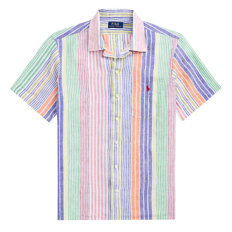 Polo Ralph Lauren Classic Fit Striped Linen Camp Shirt White/Royal Multi