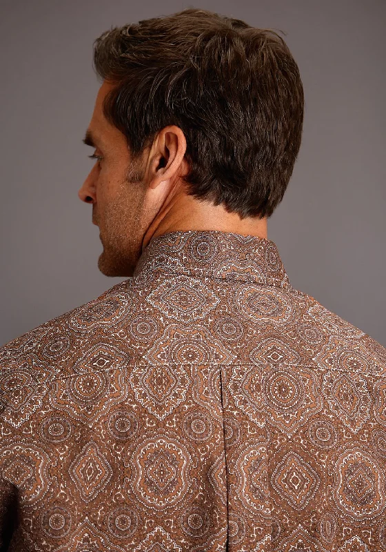 Stetson Mens Brown 100% Cotton Medallion Paisley BD L/S 1 Pocket Shirt