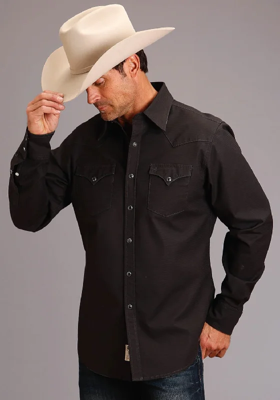 Stetson Mens Charcoal 100% Cotton Corded Denim L/S 2 Pkt Shirt