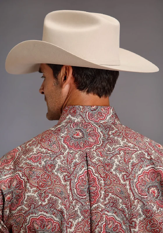 Stetson Mens Red 100% Cotton Sandstone Paisley BD L/S 1 Pkt Shirt