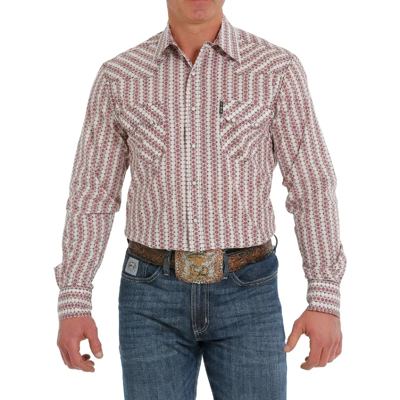 Cinch Men's White & Burgundy Print Shirt