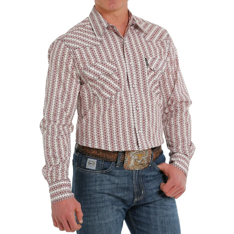 Cinch Men's White & Burgundy Print Shirt