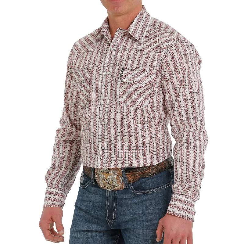 Cinch Men's White & Burgundy Print Shirt