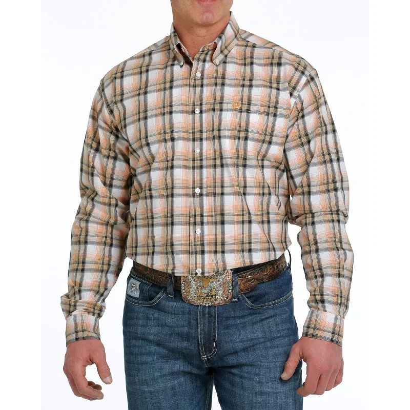 Cinch Men's White & Orange Plaid Shirt