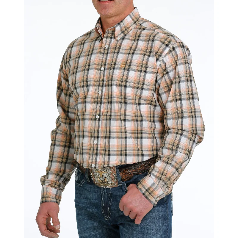 Cinch Men's White & Orange Plaid Shirt