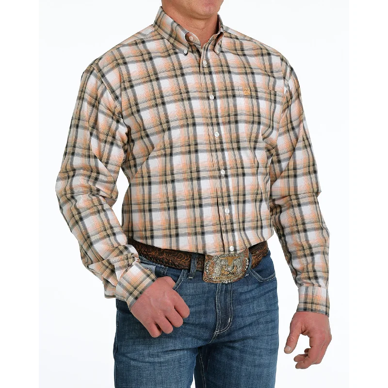 Cinch Men's White & Orange Plaid Shirt