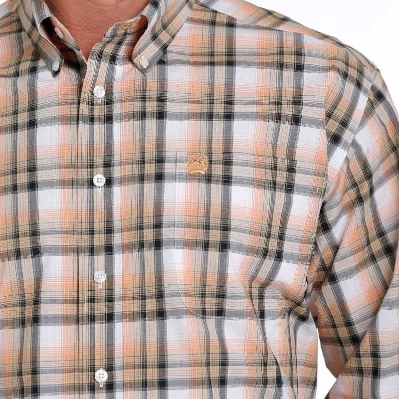 Cinch Men's White & Orange Plaid Shirt