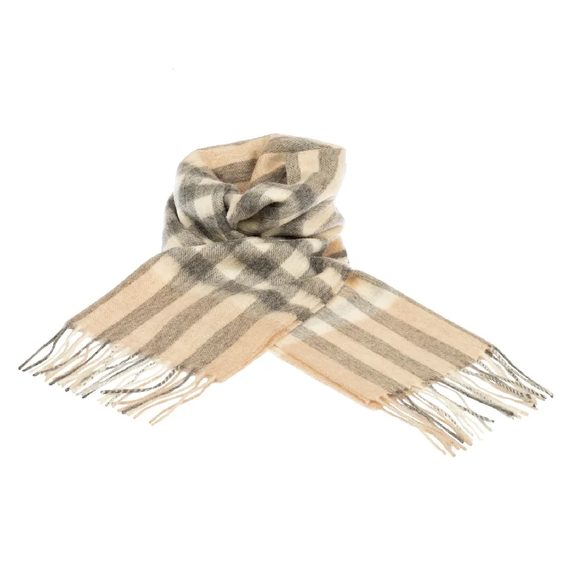 Chequer Tartan 90/10 Cashmere Scarf Bar  Natural