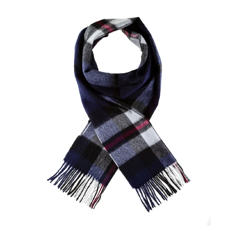 Chequer Tartan 90/10 Cashmere Scarf Bar  Exploded Navy