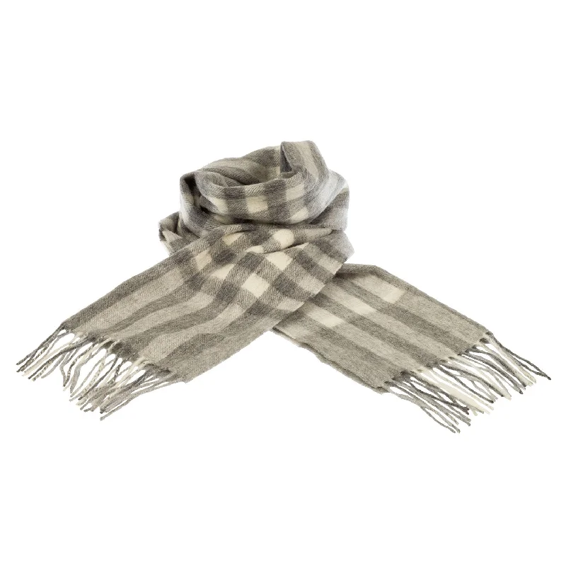 Chequer Tartan 90/10 Cashmere Scarf Bar  Grey