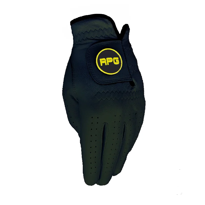 RPG 100% Cabretta Leather Color Golf Glove (Mens-Black-Yellow Trim)