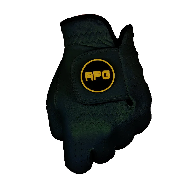 RPG 100% Cabretta Leather Color Golf Glove (Mens-Black-Yellow Trim)