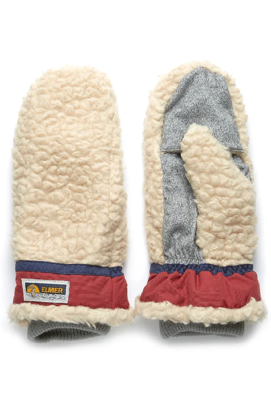 Elmer Deep Pile Mittens - Beige/Wine