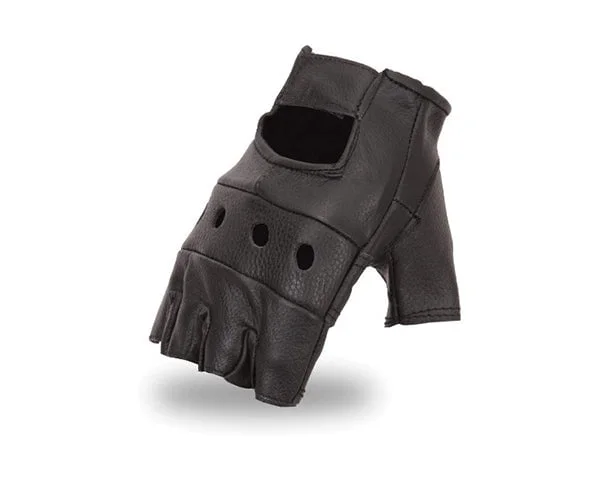 Thick Cowhide Black Leather Multi-use Biker Motorcycle Men's Fingerless Gloves