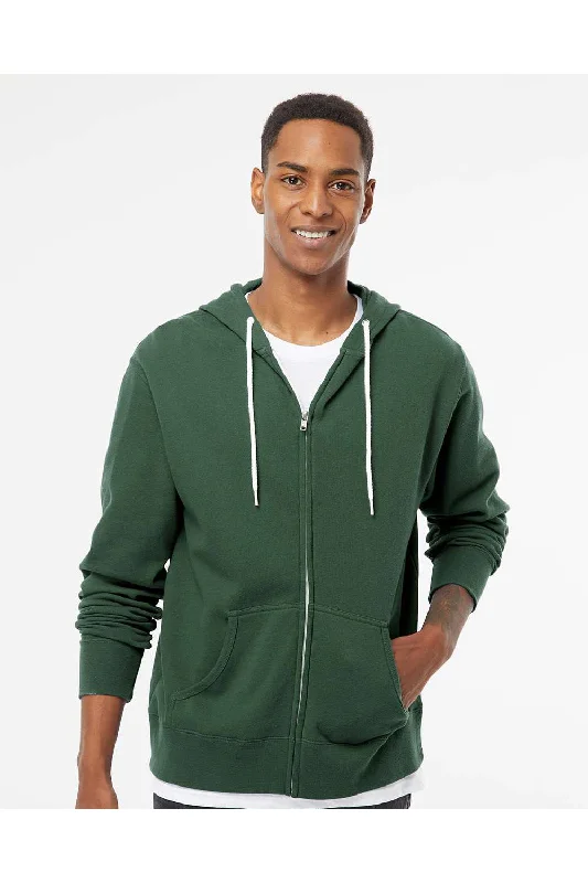 Independent Trading Co. Mens Full Zip Hooded Sweatshirt Hoodie - Alpine Green - NEW