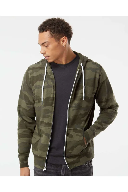 Independent Trading Co. Mens Full Zip Hooded Sweatshirt Hoodie - Forest Green Camo - NEW