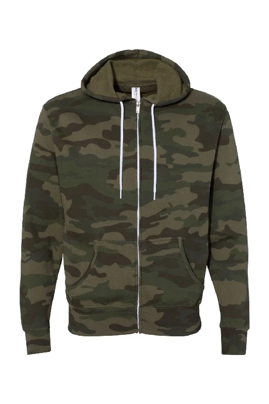 Independent Trading Co. Mens Full Zip Hooded Sweatshirt Hoodie - Forest Green Camo - NEW