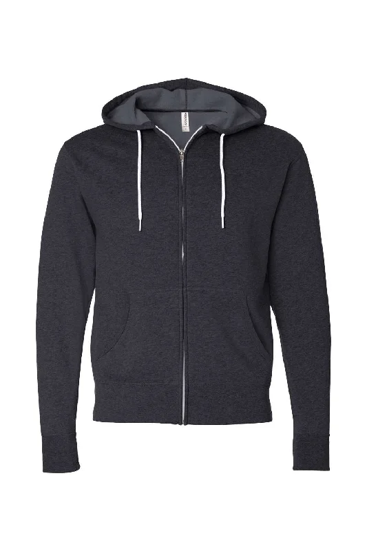 Independent Trading Co. Mens Full Zip Hooded Sweatshirt Hoodie - Heather Charcoal Grey - NEW