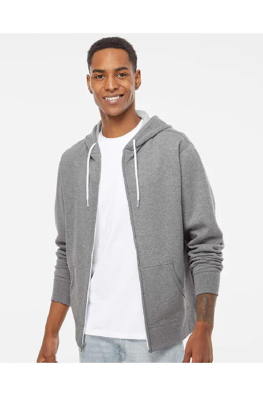 Independent Trading Co. Mens Full Zip Hooded Sweatshirt Hoodie - Heather Gunmetal Grey - NEW