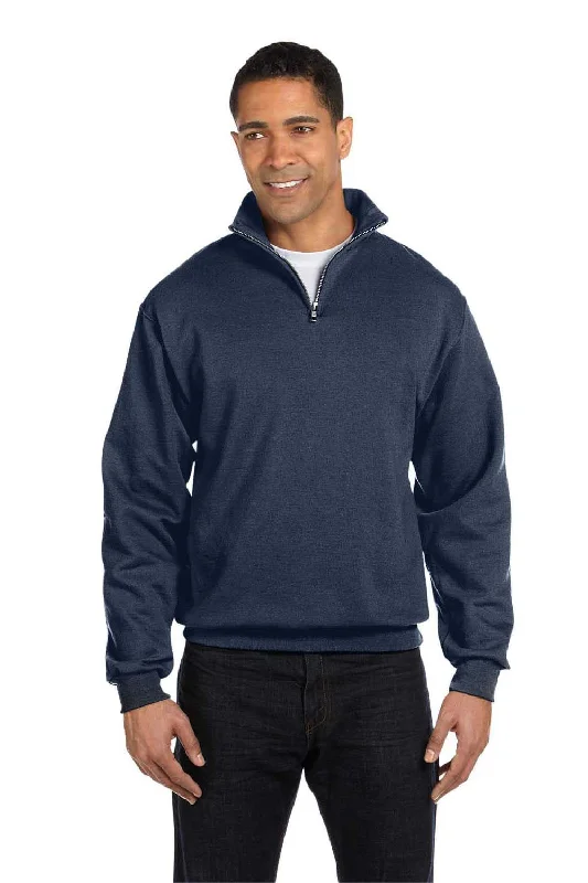 Jerzees Mens NuBlend Pill Resistant Fleece 1/4 Zip Sweatshirt - Vintage Heather Navy Blue