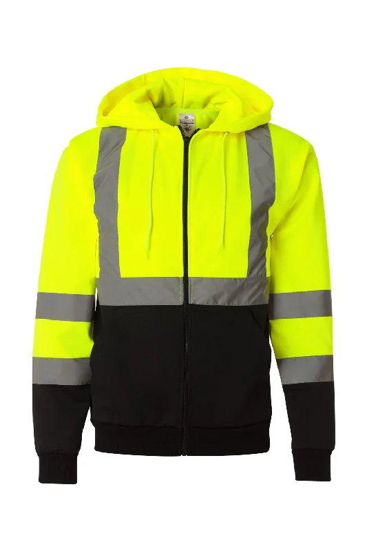 Kishigo Mens Hi-Vis Full Zip Hooded Sweatshirt Hoodie - Lime Green - NEW