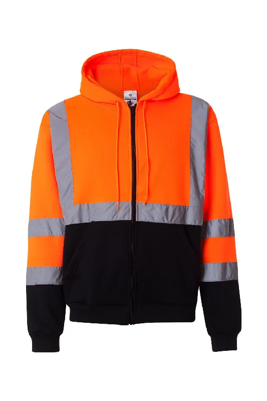 Kishigo Mens Hi-Vis Full Zip Hooded Sweatshirt Hoodie - Orange - NEW