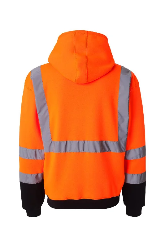 Kishigo Mens Hi-Vis Full Zip Hooded Sweatshirt Hoodie - Orange - NEW