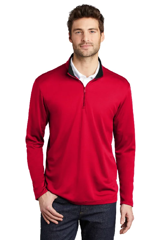 Port Authority Mens Silk Touch Performance Moisture Wicking 1/4 Zip Sweatshirt - Red/Black