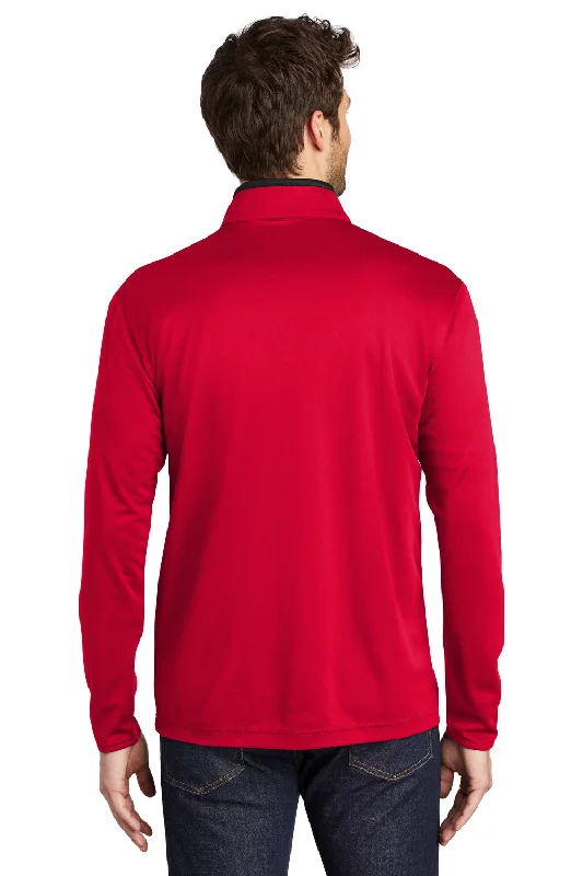 Port Authority Mens Silk Touch Performance Moisture Wicking 1/4 Zip Sweatshirt - Red/Black