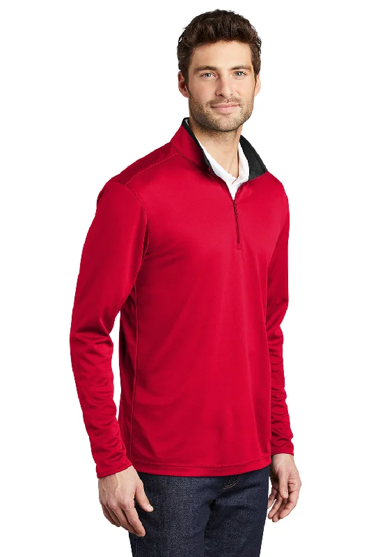 Port Authority Mens Silk Touch Performance Moisture Wicking 1/4 Zip Sweatshirt - Red/Black